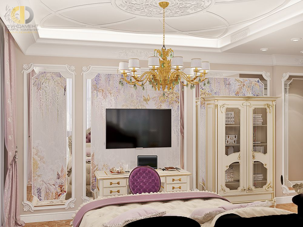 Дизайн интерьера спальни в четырёхкомнатной квартире 144 кв. м в стиле классицизм 3