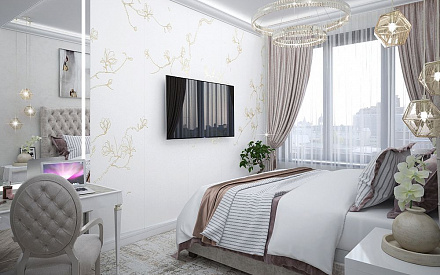 Дизайн интерьера спальни в трёхкомнатной квартире 74 кв.м в современном стиле с элементами ар-деко8