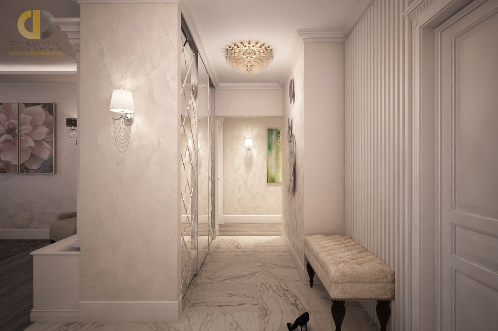 Дизайн интерьера коридора в четырёхкомнатной квартире 113 кв.м в стиле неоклассика4