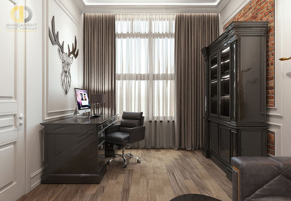 Дизайн интерьера кабинета в четырёхкомнатной квартире 165 кв.м в классическом стиле с элементами лофт – фото 263