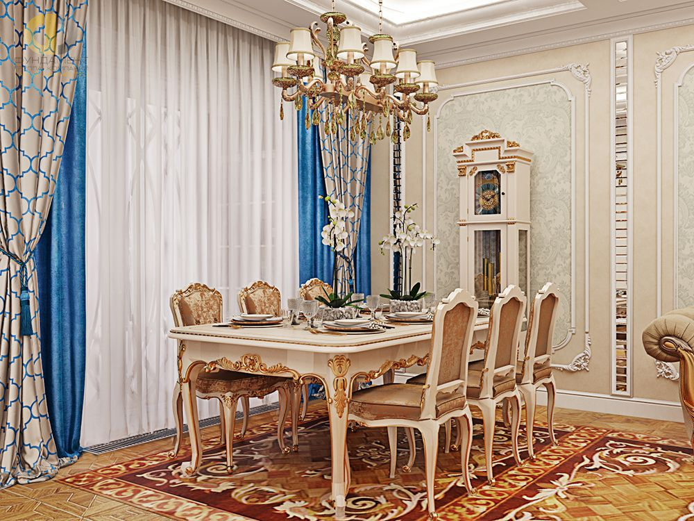 Дизайн интерьера столовой в четырёхкомнатной квартире 144 кв. м в стиле классицизм  – фото 81