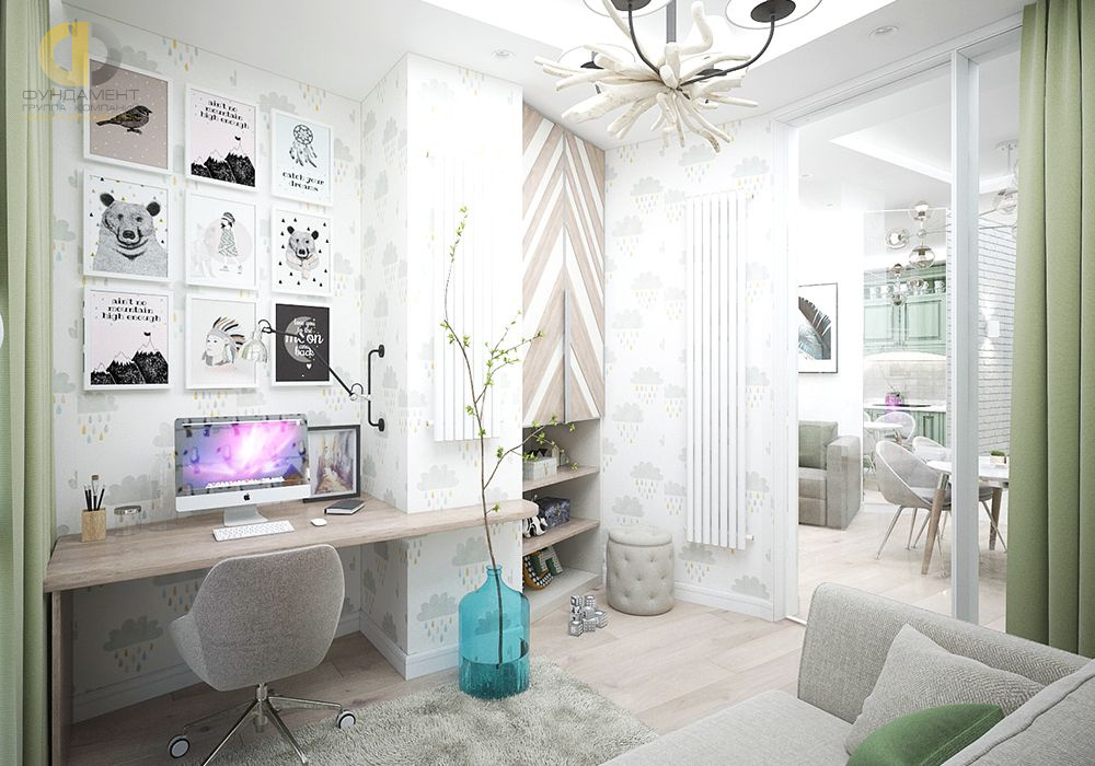 Дизайн интерьера кабинета в четырёхкомнатной квартире 66 кв.м в современном стиле с элементами прованса – фото 246
