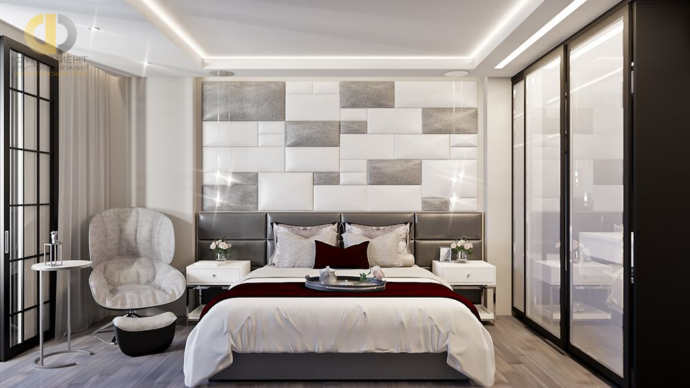 Дизайн интерьера спальни в четырёхкомнатной квартире 122 кв.м в стиле ар-деко