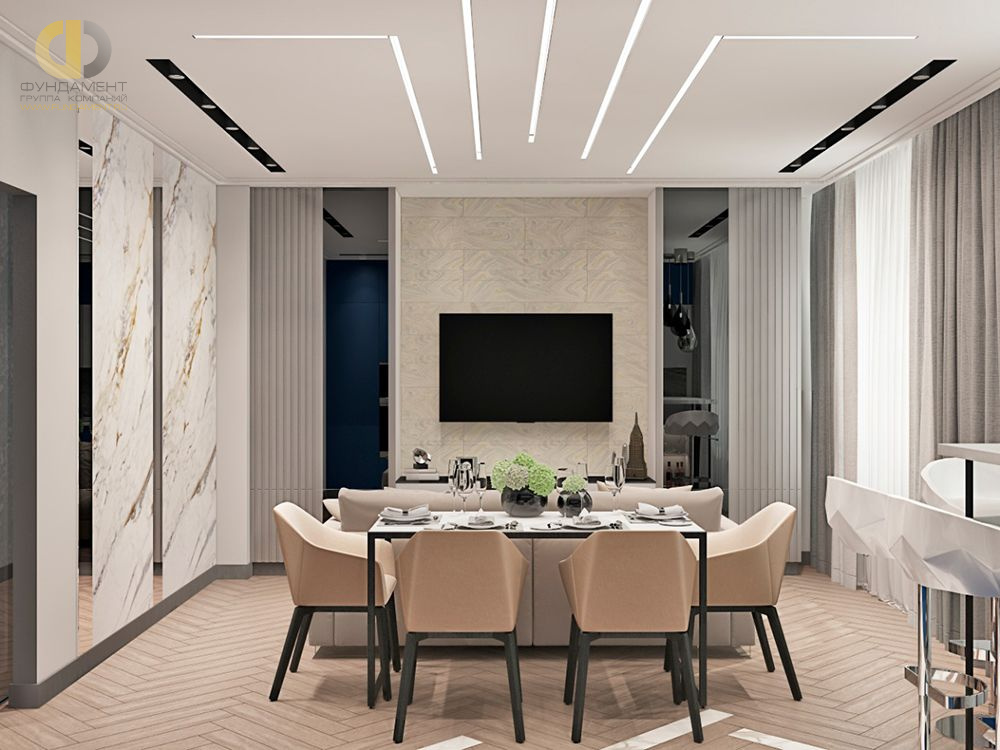 Дизайн интерьера гостиной в трёхкомнатной квартире 85 кв.м в современном стиле16
