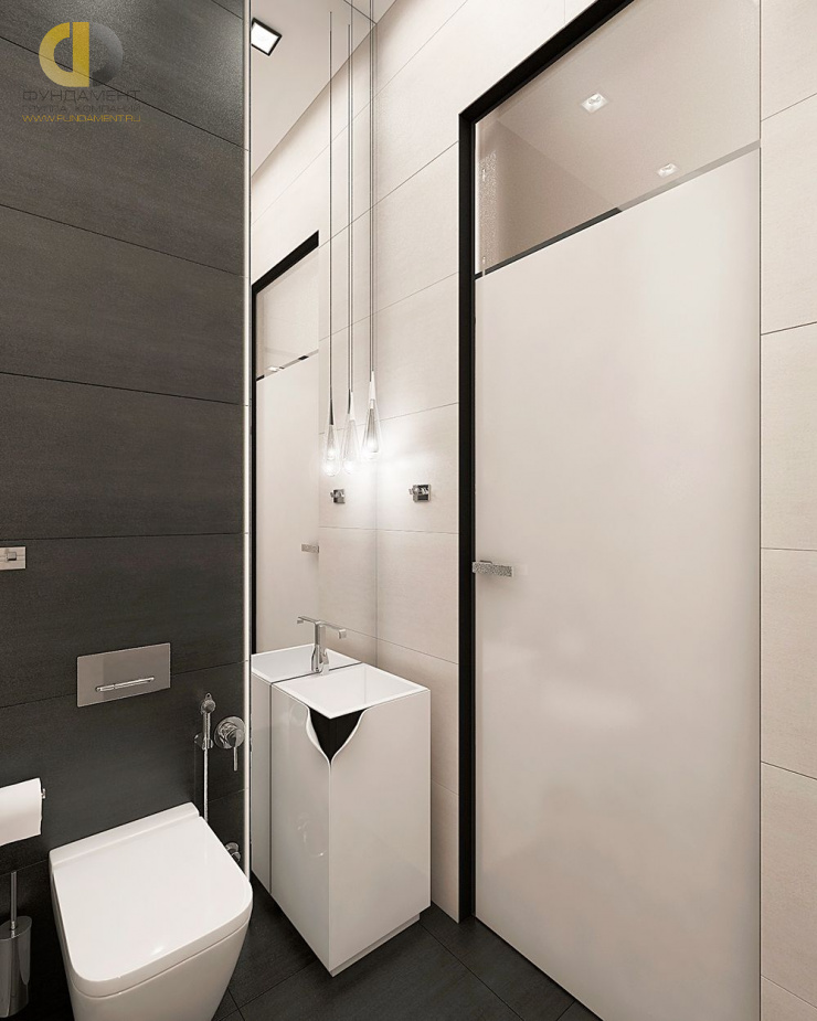 Дизайн интерьера ванной в 3-комнатной квартире 100 кв. м в современном стиле