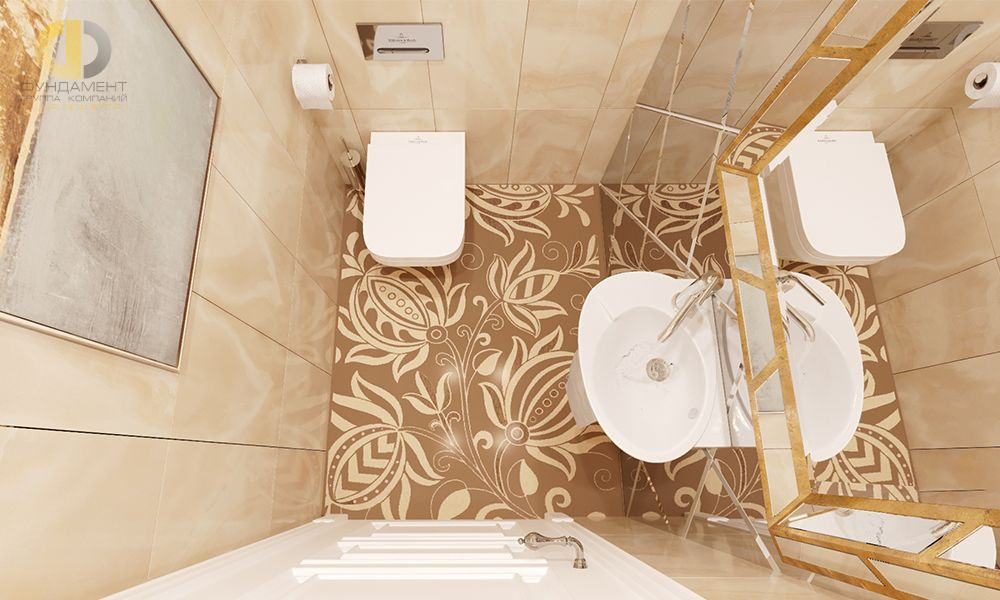 Дизайн интерьера ванной в трёхкомнатной квартире 81 кв.м в стиле неоклассика
