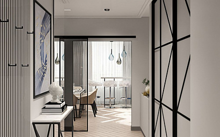 Дизайн интерьера коридора в трёхкомнатной квартире 85 кв.м в современном стиле19