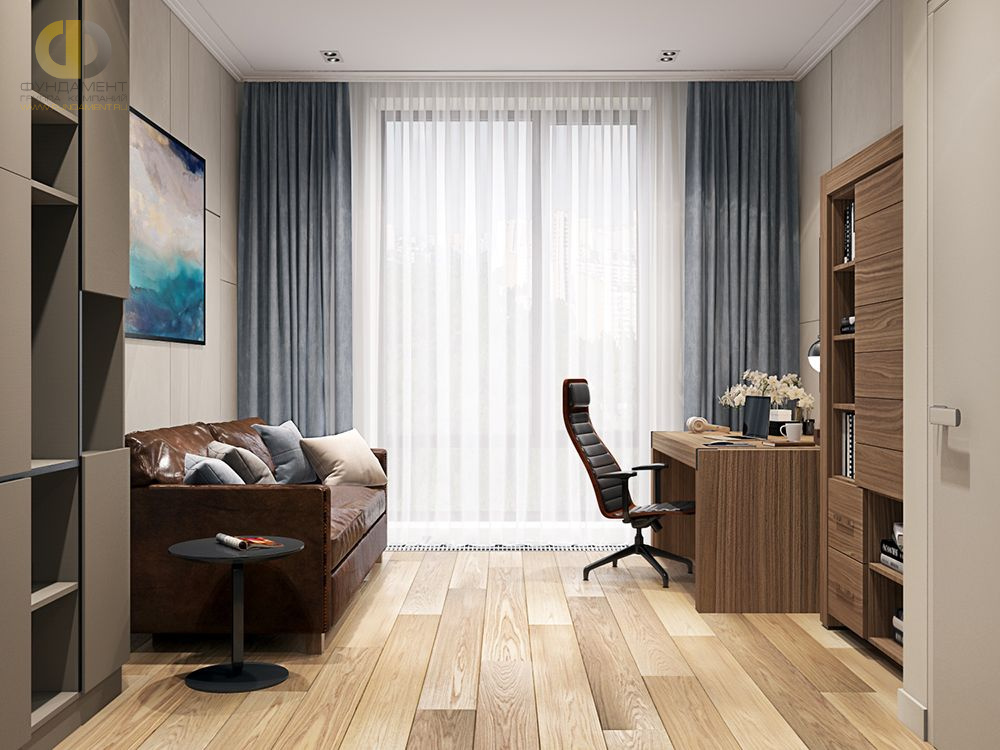 Дизайн интерьера кабинета в трёхкомнатной квартире 135 кв.м в современном стиле – фото 236