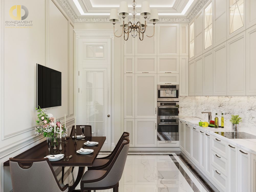 Дизайн интерьера кухни в двухкомнатной квартире 82 кв.м в классическом стиле7
