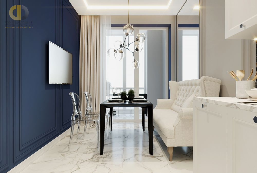 Дизайн интерьера гостиной в двухкомнатной квартире 47 кв.м в стиле современная классика3
