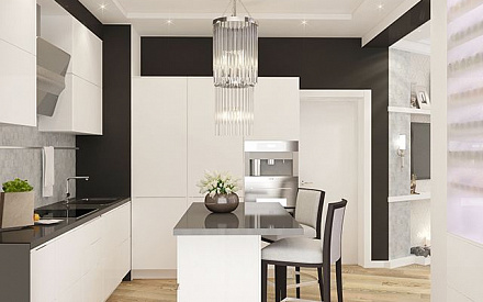 Дизайн кухни в четырехкомнатной квартире 124 кв.м в современном стиле