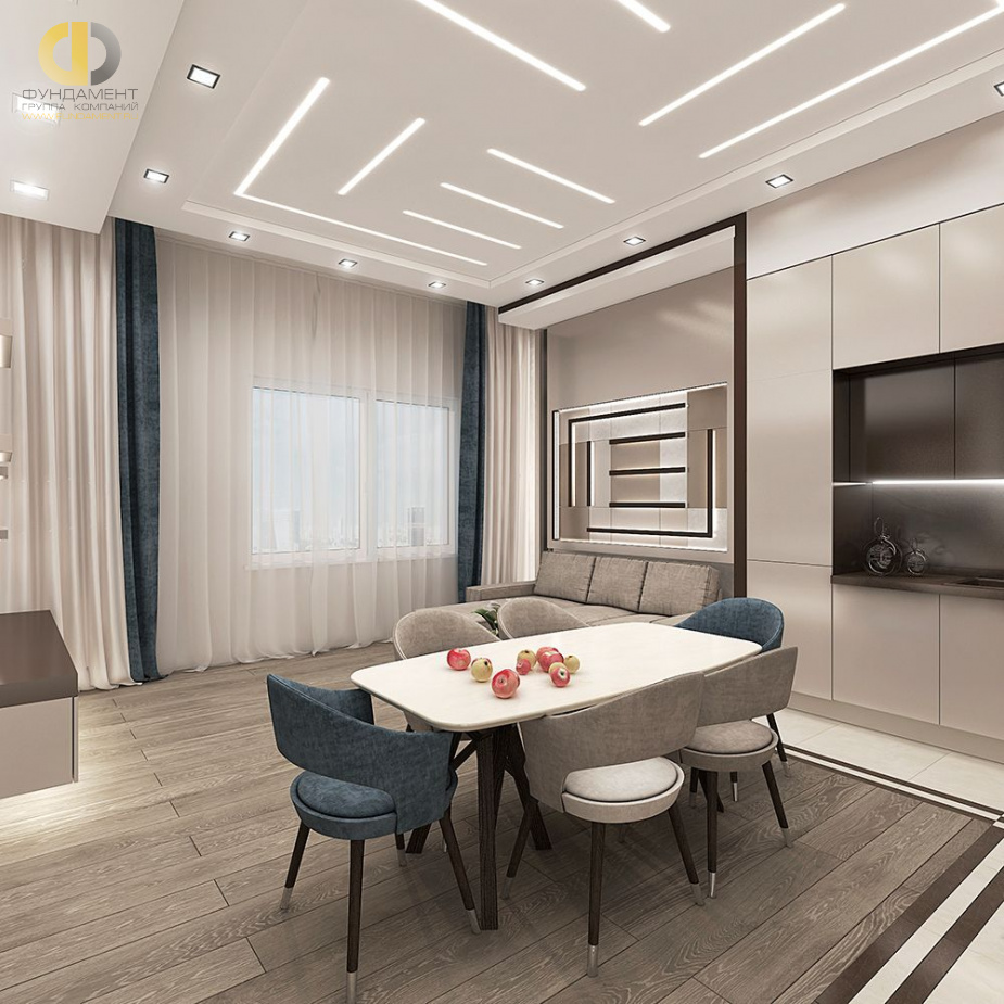 Дизайн интерьера столовой в 3-комнатной квартире 100 кв. м в современном стиле