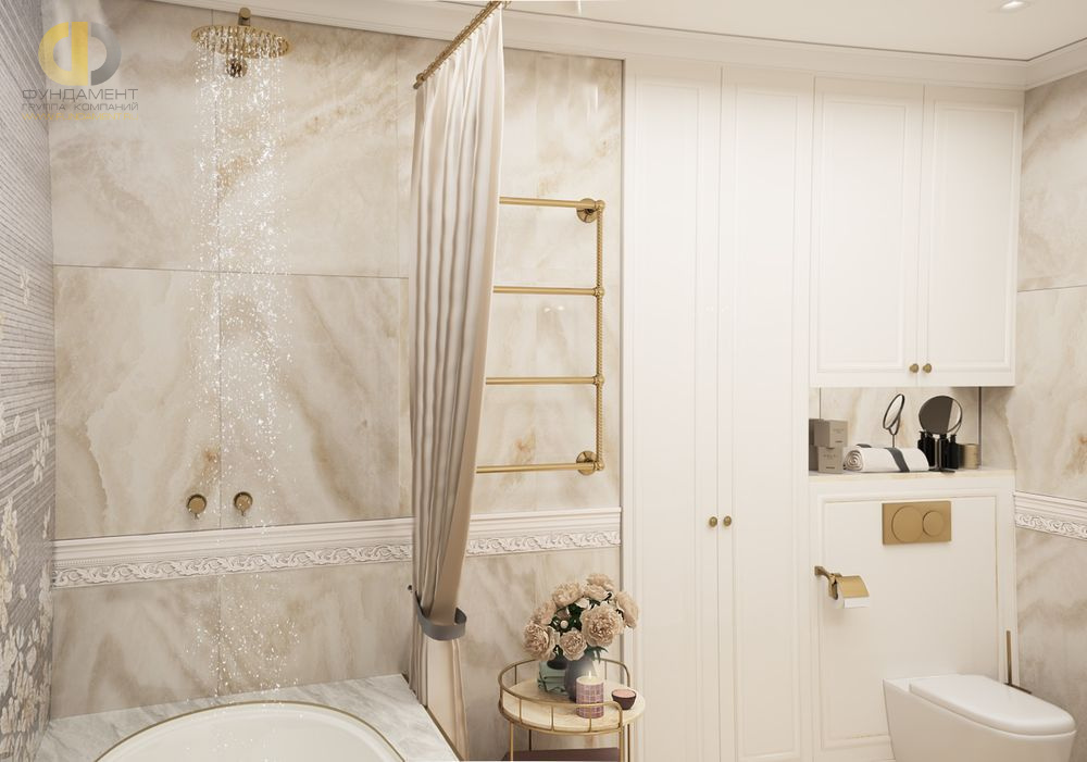 Дизайн интерьера ванной в трёхкомнатной квартире 127 кв. м в стиле неоклассика 24