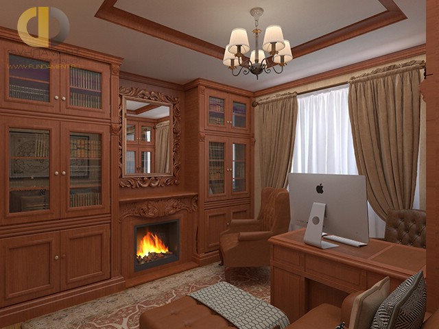 Дизайн кабинета в классическом английском стиле. Фото интерьера
