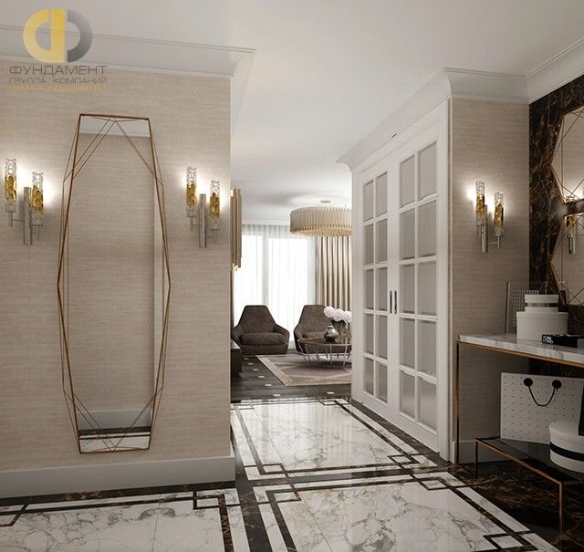 Интерьер трехкомнатной квартиры 107 кв. м в стиле арт-деко. Фото коридора коридора Интерьер трехкомнатной квартиры 107 кв. м в стиле арт-деко. Фото коридора коридора