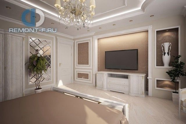 Неоклассика в интерьере спальни в четырехкомнатной квартире 150 кв. м Неоклассика в интерьере спальни в четырехкомнатной квартире 150 кв. м