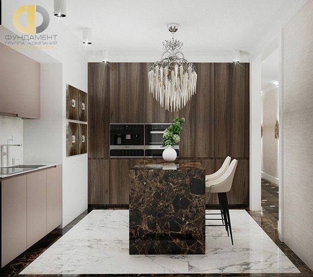 Интерьер трехкомнатной квартиры 107 кв. м в стиле арт-деко. Фото кухни кухни Интерьер трехкомнатной квартиры 107 кв. м в стиле арт-деко. Фото кухни кухни
