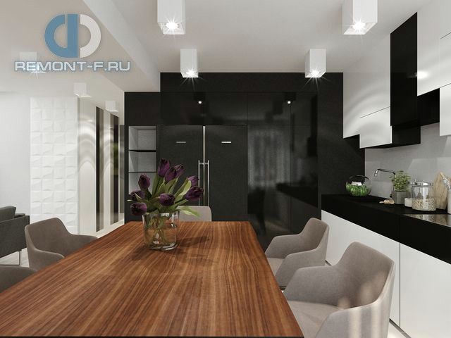 Дизайн столовой в интерьере квартиры 97 кв. м в стиле минимализм на Марксистской