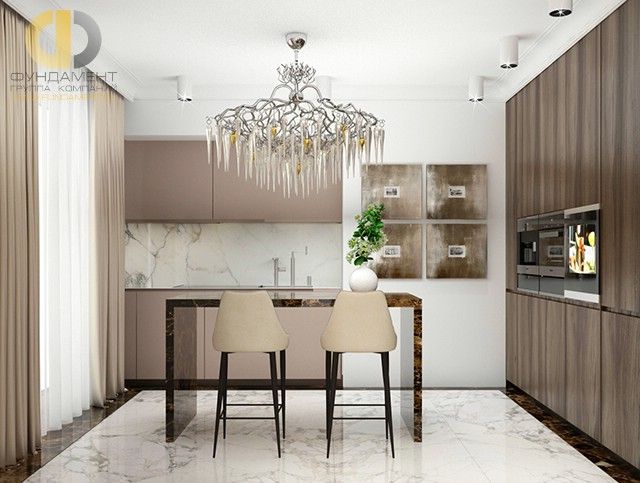 Интерьер трехкомнатной квартиры 107 кв. м в стиле арт-деко. Фото кухни кухни Интерьер трехкомнатной квартиры 107 кв. м в стиле арт-деко. Фото кухни кухни