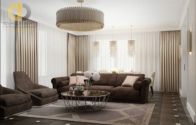 Интерьер трехкомнатной квартиры 107 кв. м в стиле арт-деко. Фото гостиной гостиной Интерьер трехкомнатной квартиры 107 кв. м в стиле арт-деко. Фото гостиной гостиной