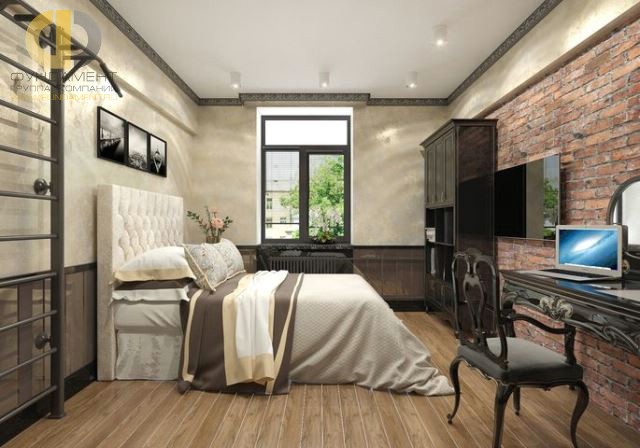 Ремонт спальни в стиле лофт со шведской стенкой