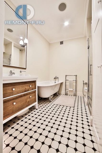 Ремонт ванной комнаты под ключ в классическом стиле. Фото интерьера 