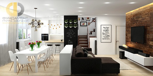 Дизайн гостиной, совмещенной с кухней. Фото квартиры в стиле лофт