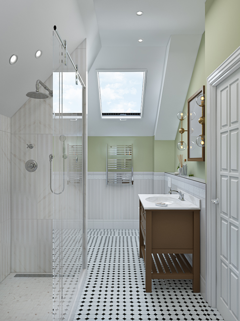 На фото:Интерьер ванной в квартире в стиле американская классика