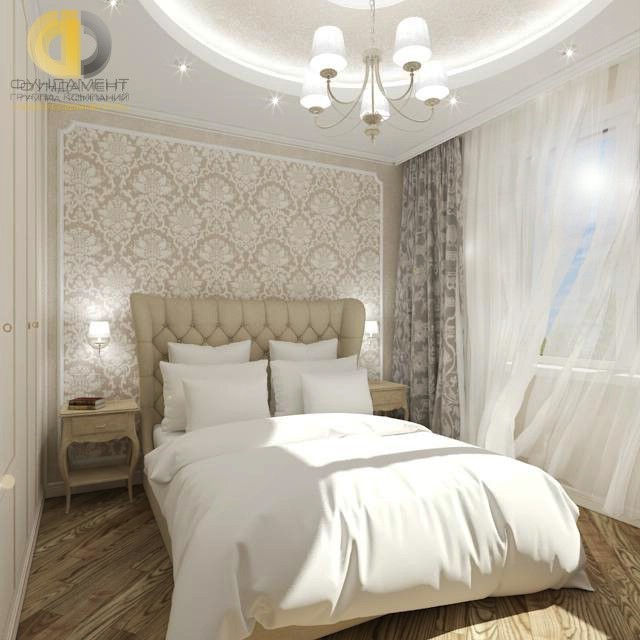 Дизайн спальни в песочных тонах в стиле современная классика 