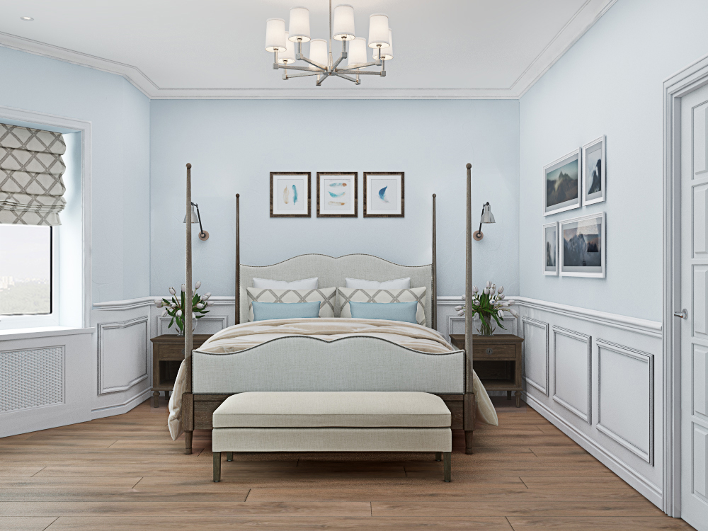 На фото:Интерьер спальни в квартире в стиле американская классика