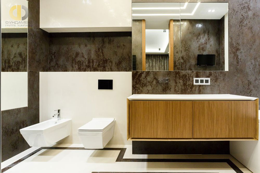 Ванная комната в квартире в ЖК «Мосфильмовский» с подвесной сантехникой