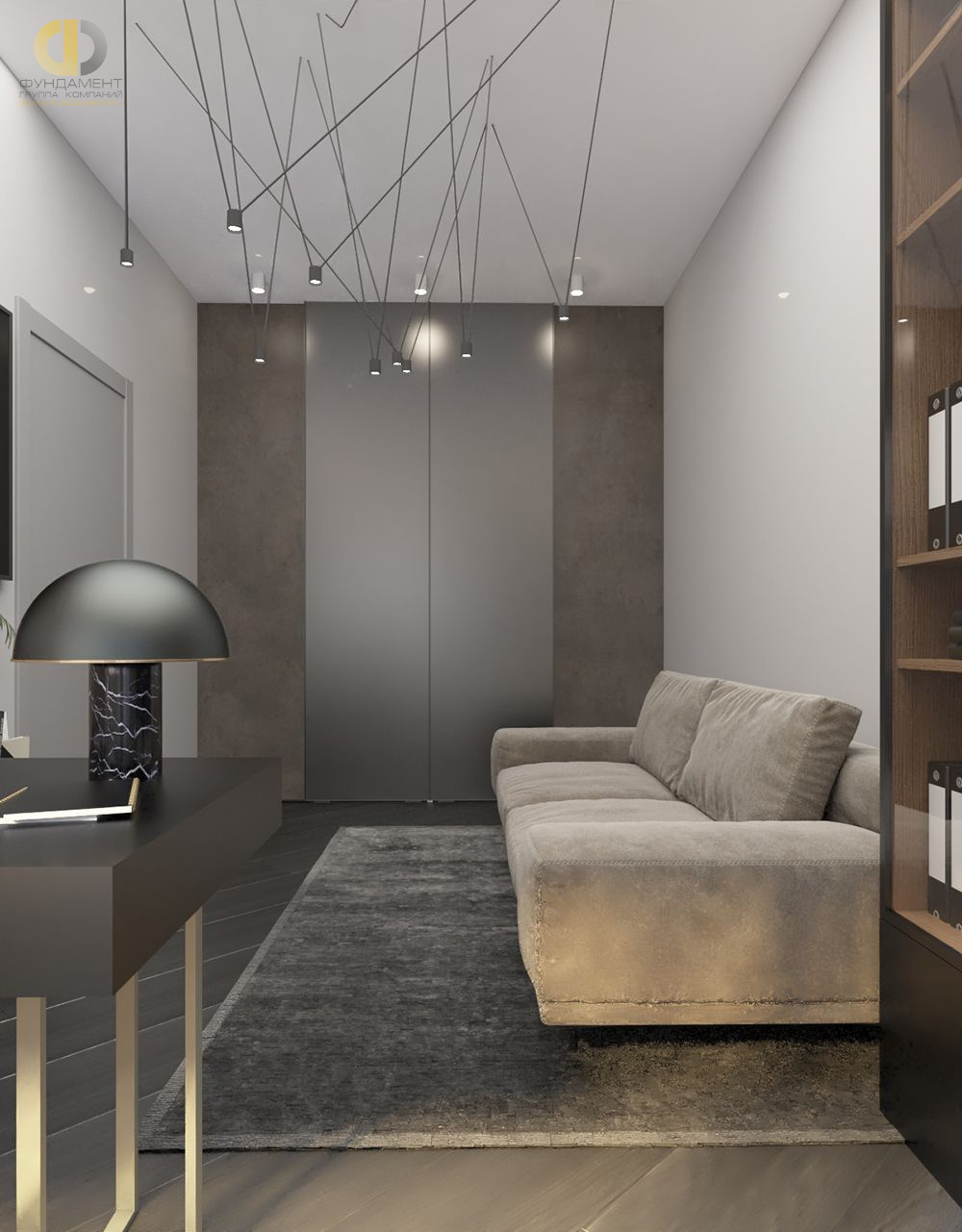 Дизайн интерьера кабинета в четырёхкомнатной квартире 131 кв. м в современном стиле  – фото 222