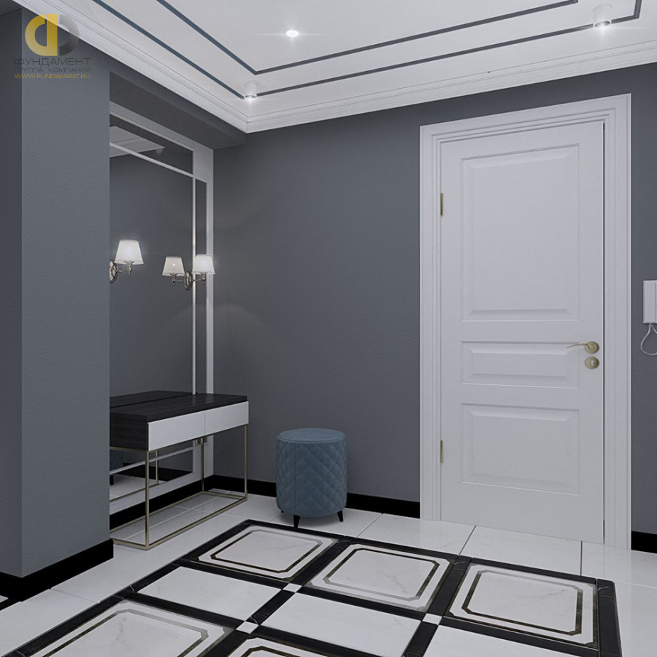 Дизайн интерьера коридора в доме 190 кв.м в стиле современная классика