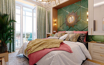 Дизайн интерьера спальни в трёхкомнатной квартире 81 кв.м в стиле неоклассика