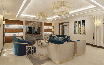 Дизайн интерьера гостиной в четырёхкомнатной квартире 240 кв.м в стиле ар-деко