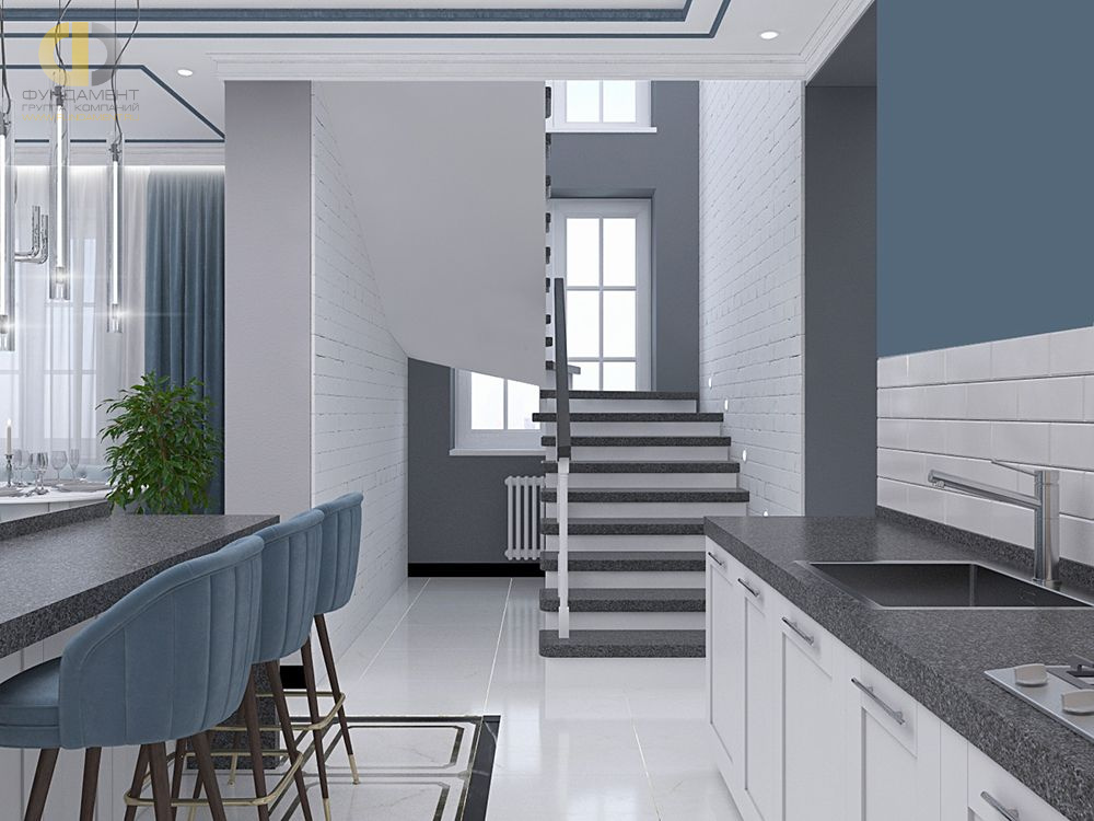 Дизайн интерьера кухни в доме 190 кв.м в стиле современная классика