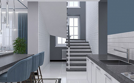 Дизайн интерьера кухни в доме 190 кв.м в стиле современная классика