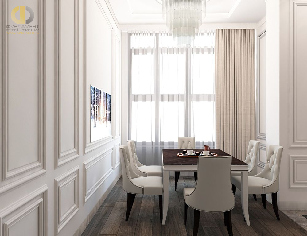 Дизайн интерьера столовой в четырёхкомнатной квартире 165 кв.м в классическом стиле с элементами лофт – фото 86