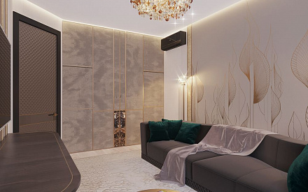Дизайн интерьера гостиной в двухкомнатной квартире 80 кв.м в стиле ар-деко 7