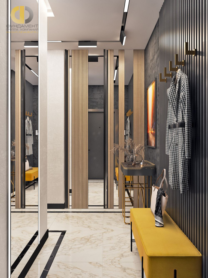 Дизайн интерьера коридора в трёхкомнатной квартире 99 кв. м в стиле эклектика 3