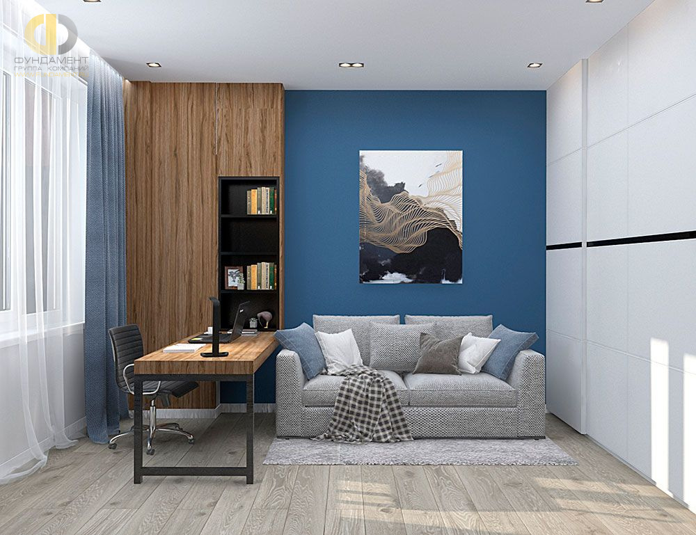 Дизайн кабинета в синем цвете - фото
