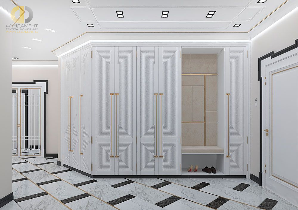 Дизайн интерьера коридора в трёхкомнатной квартире 132 кв.м в современном стиле 3