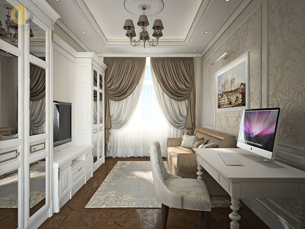 Дизайн кабинета в квартире 82 кв. м в классическом стиле