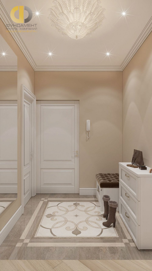 Дизайн интерьер коридора в пятикомнатной квартире 127 кв.м в стиле современная классика