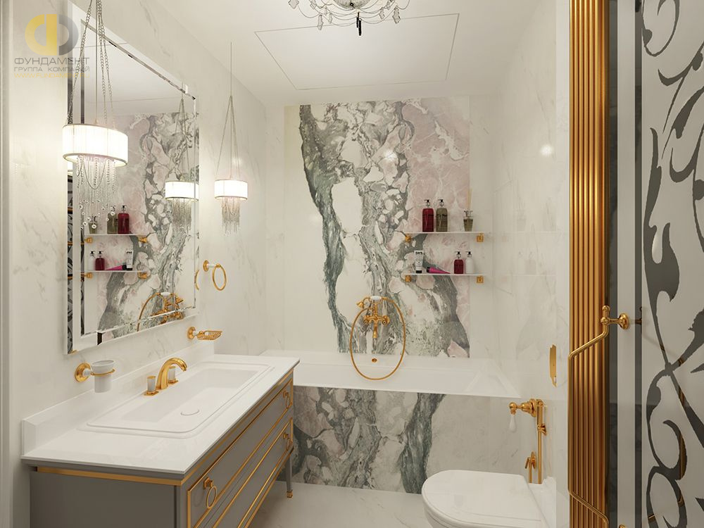 Дизайн интерьера ванной в 5-комнатной квартире 124 кв.м в стиле ар-деко