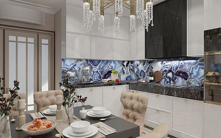 Дизайн интерьера кухни в 3-комнатной квартире 132 кв.м в стиле ар-деко