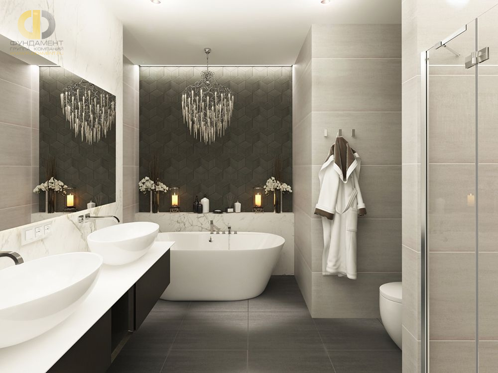 Дизайн интерьера ванной в 4-комнатной квартире 131 кв. м в стиле неоклассика