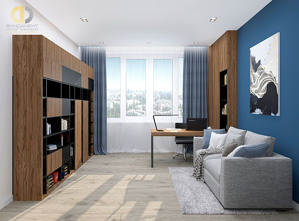 Дизайн интерьера кабинета в трёхкомнатной квартире 123 кв.м в современном стиле – фото 288