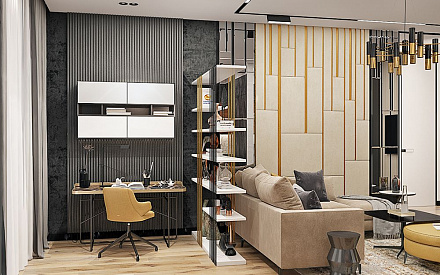 Дизайн интерьера гостиной в трёхкомнатной квартире 99 кв. м в стиле эклектика 9