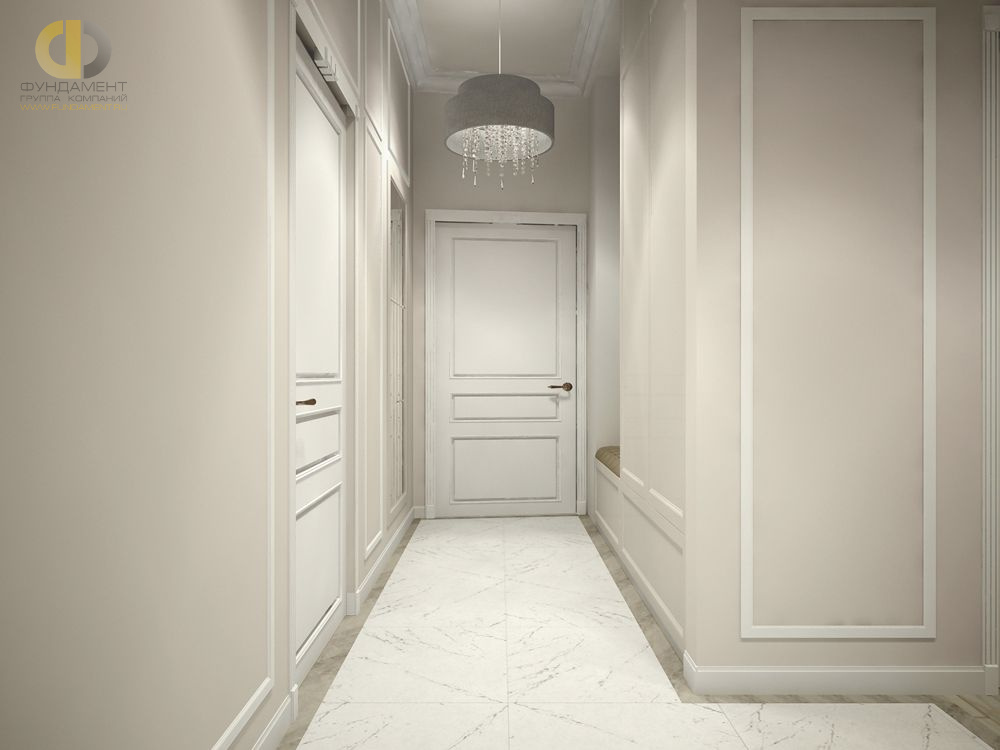 Дизайн интерьера коридора в трёхкомнатной квартире 70 кв.м в стиле неоклассика4